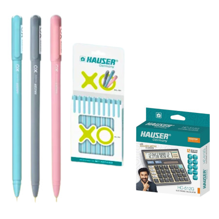 Hauser XO Ball Pen Assorted - 400 Pcs, Free 512 Calculator Worth MRP Rs. 400