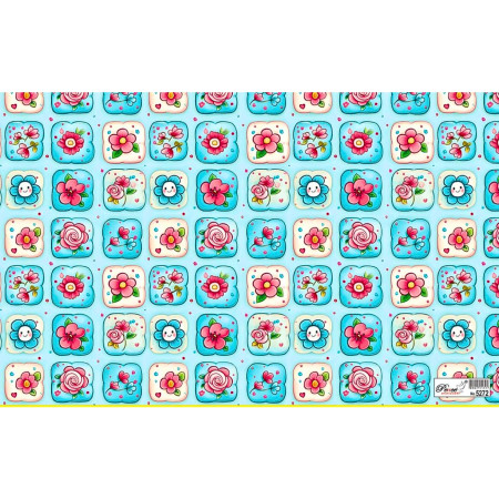 Gift Wrapping Paper - Small Square Flower Print, Pack of 25 Sheets 70x48cm - 5272