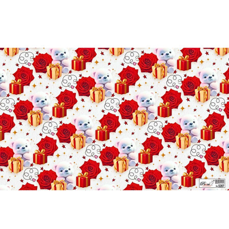 Gift Wrapping Paper - Teddy Bear with Rose Print, Pack of 25 Sheets 70x48cm - 5287