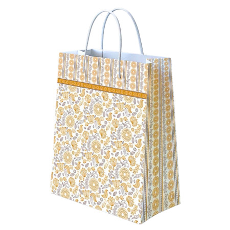 Gold & Silver Big Flower Print Paper Bag (Large) - GS-L-102