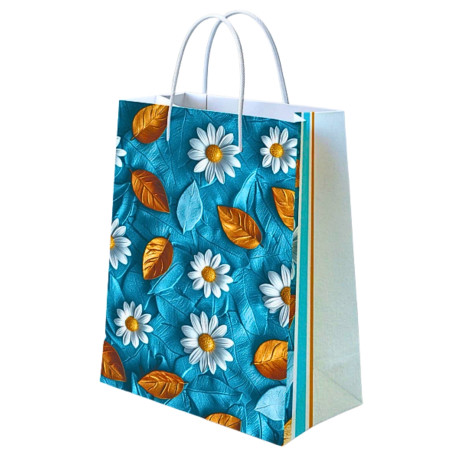 3D White Flower Print Paper Bag (Medium) - M-6007