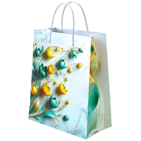 3D Golden Flower Print Paper Bag (Large) - L-5017