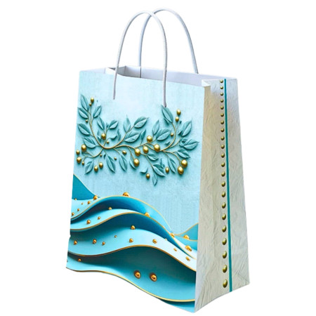 3D Pearl Leaf Print Paper Bag (Large) - L-5016