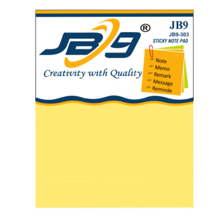 JB9 Yellow Sticky Note Pad - 76x76mm (3x3inch) - 303