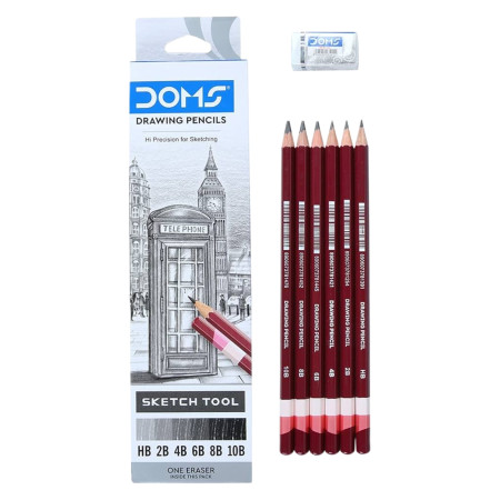 Doms Drawing Pencils - Set of HB, 2B, 4B, 6B, 8B, 10B Pencils