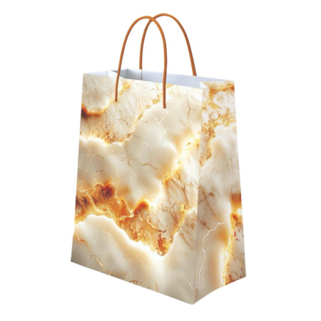 White & Gold Abstract Art Print Gift Paper Bag (Small)- S-138