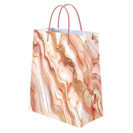 Gold & Pink Marble Effect Art Print Gift Paper Bag (Small)- S-139