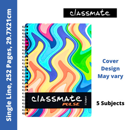 Classmate Pulse 5 Subject - Spiral, Single Line, 252 Pages, 29.7x21cm (02100130) MRP Rs. 160