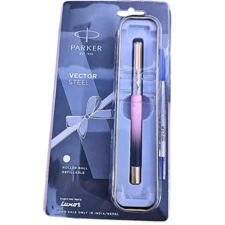 Parker Vector Steel Gold Trim Roller Ball Pen - VS030 (MRP - Rs. 500)