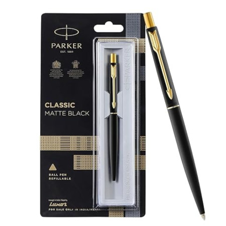 Parker Classic Matte Black Gold Trim Ball Pen (MRP - Rs. 610)
