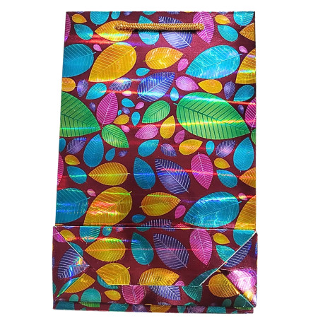 Sticker Bazaar Leaf Print Glossy Paper Bag (12x8x3inch)