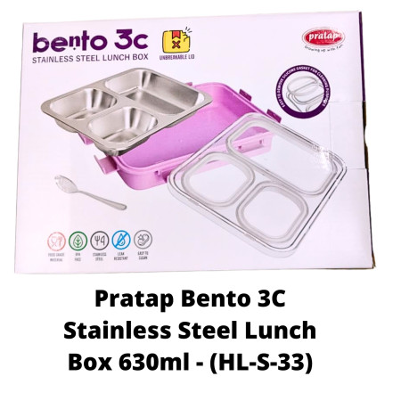 Pratap Bento 3C Stainless Steel Lunch Box 630ml - (HL-S-33)