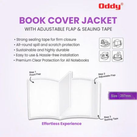 Oddy A4 Transparent Book Cover Jacket 297mm (Pack of 10)- BCJ-02-10