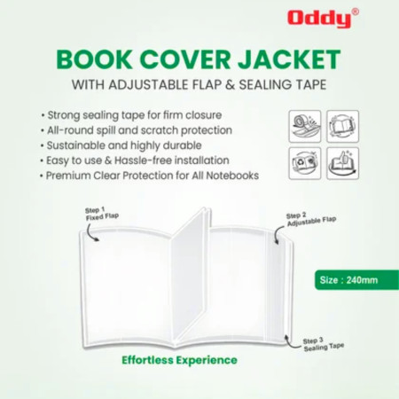 Oddy A5 Transparent Book Cover Jacket 240mm (Pack of 10)- BCJ-01-10