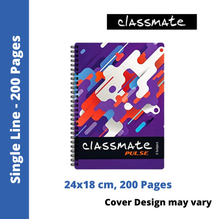 Classmate Pulse - Spiral, Single Line, 200 Pages, 24x18 cm (02100115) MRP Rs. 76