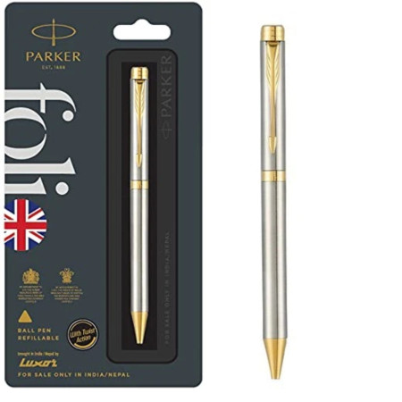 Parker Folio Stainless Steel Gold Trim Ball Pen (MRP - Rs. 460)