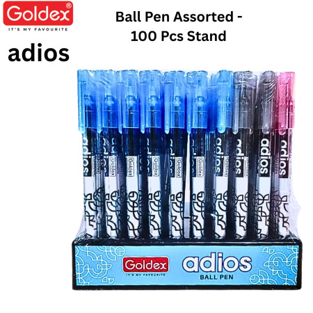 Goldex Adios Ball Pen Assorted - 100 Pcs Stand
