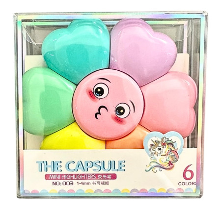 Myly 6 Colours Flower Shape Mini Highlighter PVC Box - NO-003