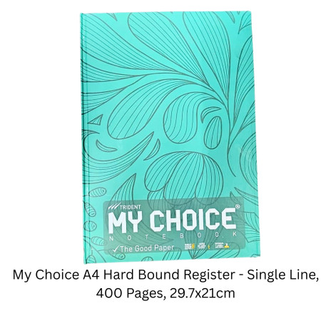 My Choice A4 Hard Bound Register - Single Line, 400 Pages, 29.7x21cm