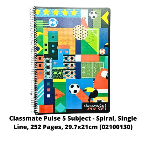 Classmate Pulse 5 Subject - Spiral, Single Line, 252 Pages, 29.7x21cm (02100130) MRP Rs. 160
