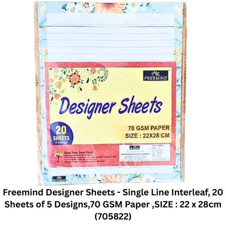 Freemind Designer Sheets - Single Line Interleaf, 20 Sheets of 5 Designs,70 GSM Paper ,SIZE : 22 x 28cm (705822)