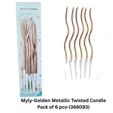 Myly-Golden Metallic Twisted Candle Pack of 6 pcs-(368093)