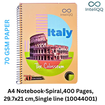 InteliQQ A4 Notebook-Spiral,400 Pages, 29.7x21 cm,Single line (10044001) MRP-220