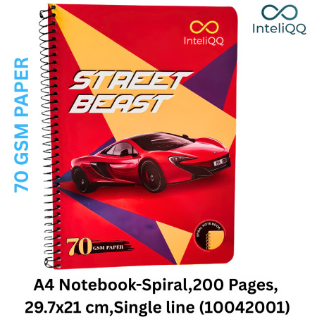 InteliQQ A4 Notebook-Spiral,200 Pages, 29.7x21 cm,Single line (10042001) MRP-120
