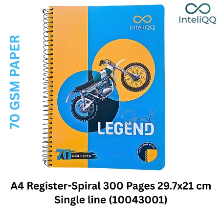 InteliQQ A4 Register -Spiral 300 Pages 29.7x21cm Single line (10043001) MRP-175
