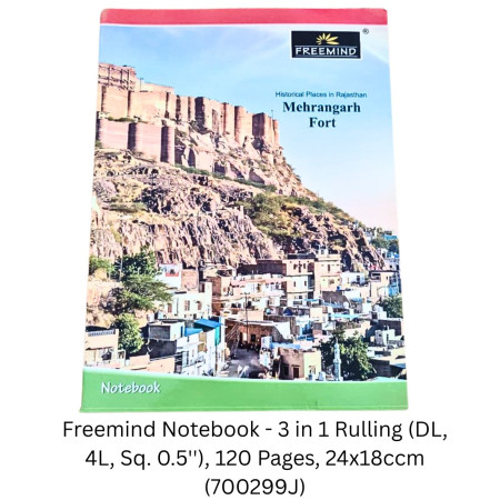 Freemind Notebook - 3 in 1 Rulling (DL, 4L, Sq. 0.5''), 120 Pages, 24x18ccm (700299J)